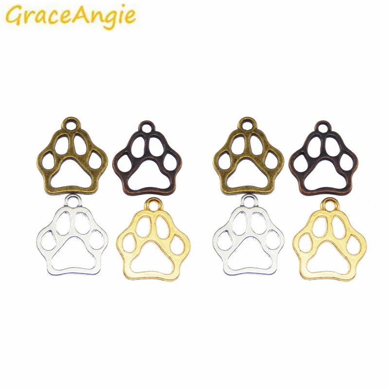 24 шт. подвеска браслет в виде собачьей лапы|paw print|bronze goldaccessory charm |