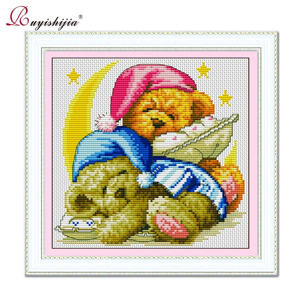 Набор для вышивки RUYISHIJIA от начинающих крестиком вышивка Good night baby bear|Упаковка| |