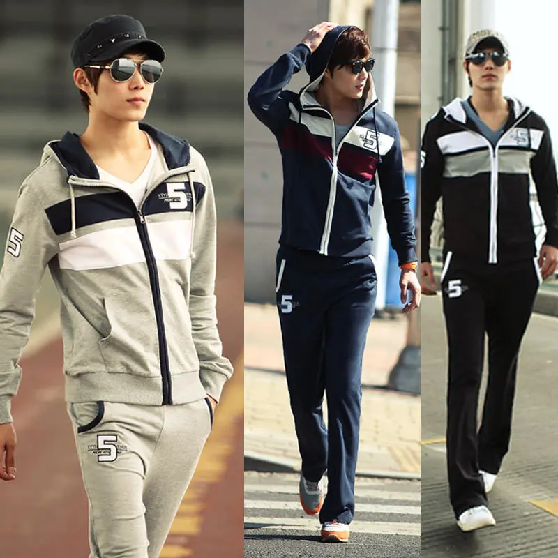 Мужчины Толстовка + Брюки весна осень Корейский стиль вышивки Толстовки Мужская