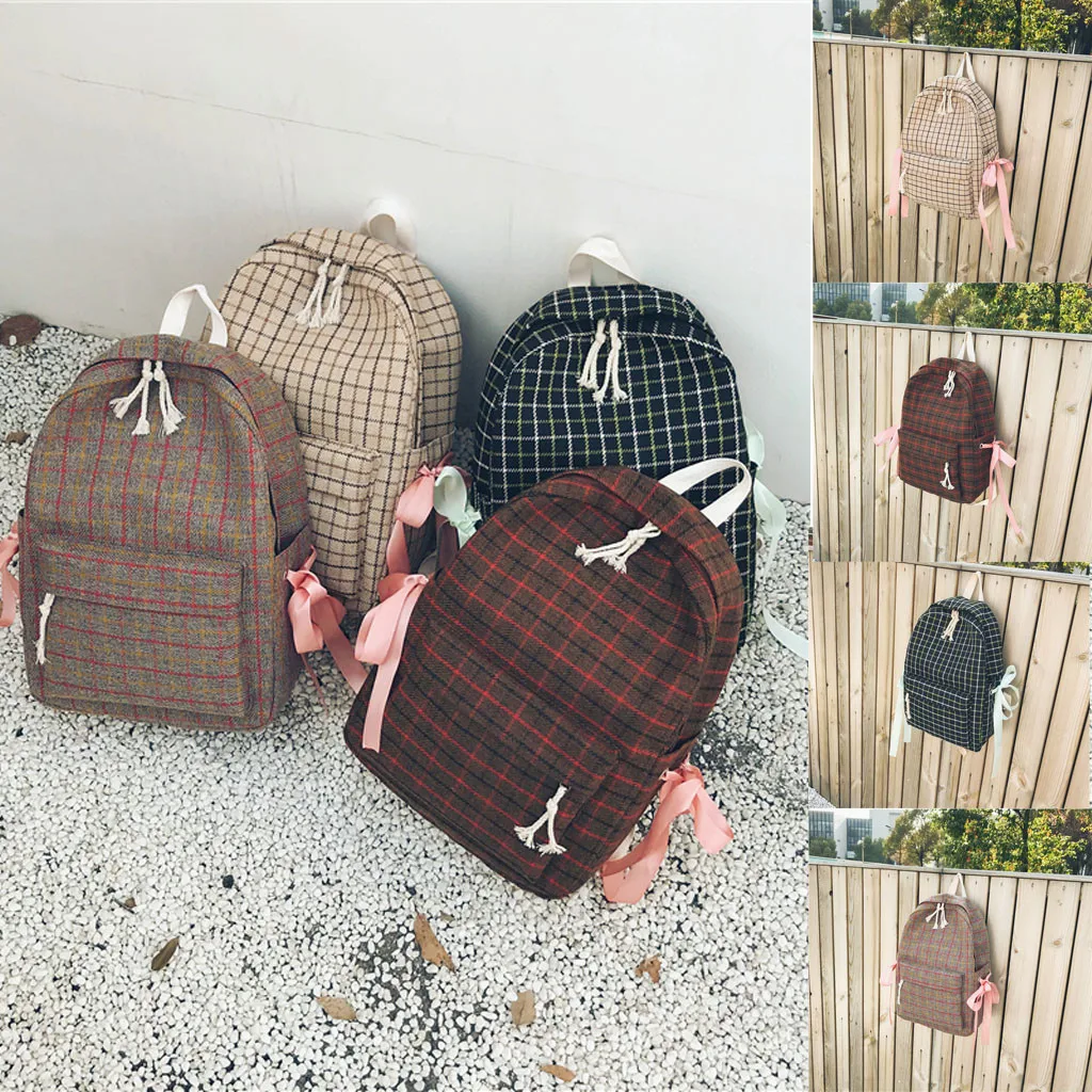 Женский клетчатый рюкзак в ретро-стиле Sen маленький клетку с бантом для студентов