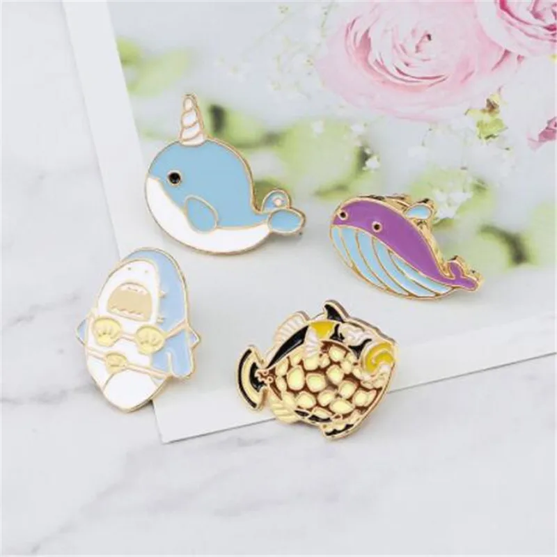 WKOUD Sea cuties pin мультипликационный Милый Забавный КИТ Акула уродливая эмаль булавка