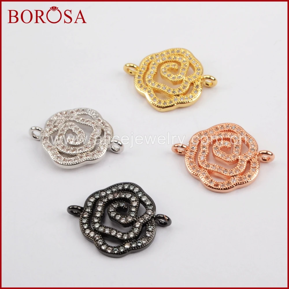 Borosa микро проложить цветок Роза разъем Талисманы для браслета CZ кристалл золото