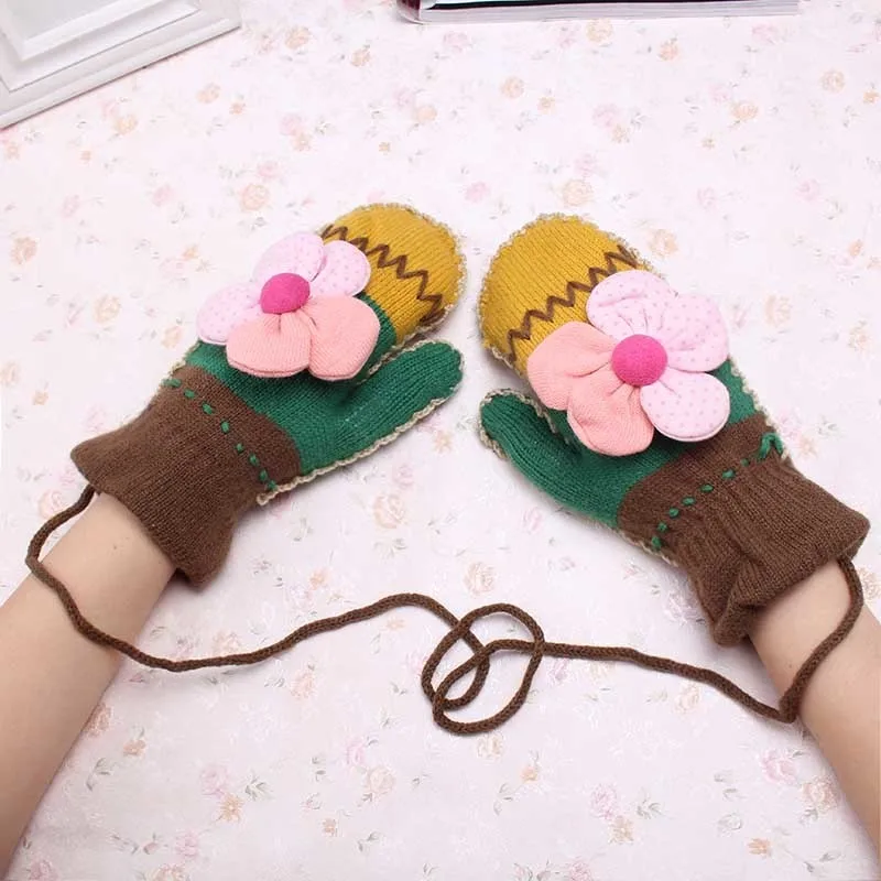 Новые корейские женские теплые перчатки с рисунком вязаные варежки лямкой на шее