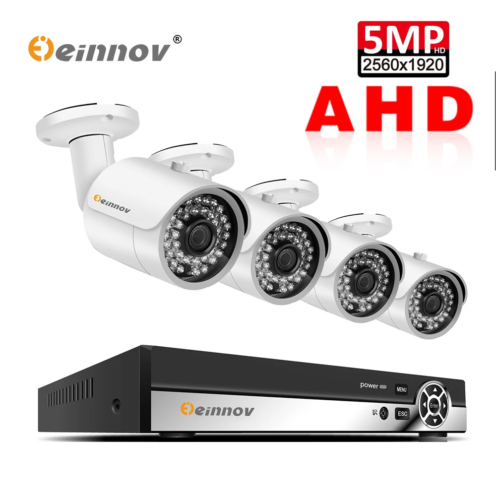 Einnov CCTV камера системы 4CH 5MP AHD камера безопасности DVR комплект CCTV Водонепроницаемая наружная домашняя система видеонаблюдения 2 ТБ HDD