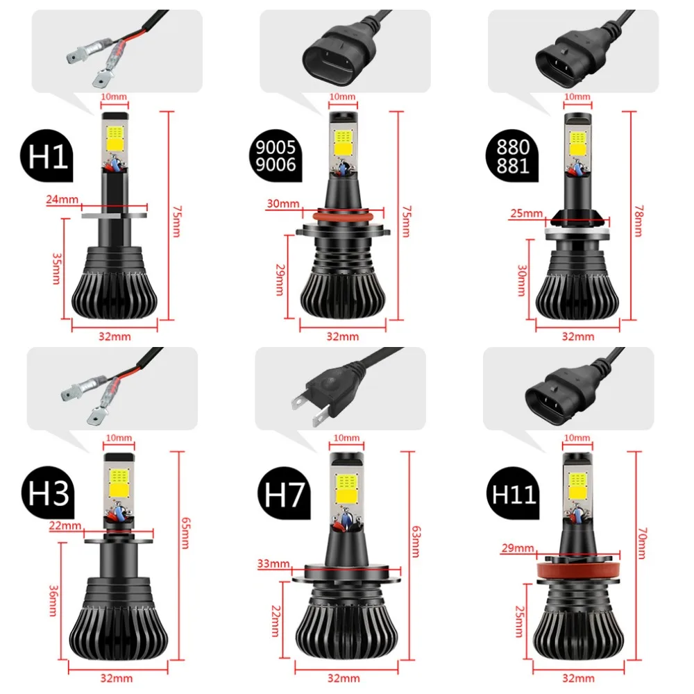 2 шт. H11 Led H7 H1 H3 H8 9005 HB3 9006 HB4 светодиодные лампы H27 880 881 двойной Цвет Светодиодная лампа 2800LM Противотуманные фары автомобиля 12 V-24 V 3000K 6000K