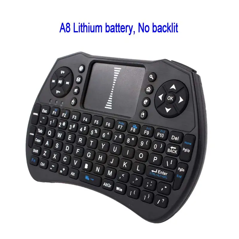 Lithium battery Беспроводная мини-клавиатура с подсветкой A8 Air mouse, сенсорная панель, пульт дистанционного управления для Android tv BOX, подсветка ПК, PS3, геймпад, обновление I8 - Цвет: Lithium battery