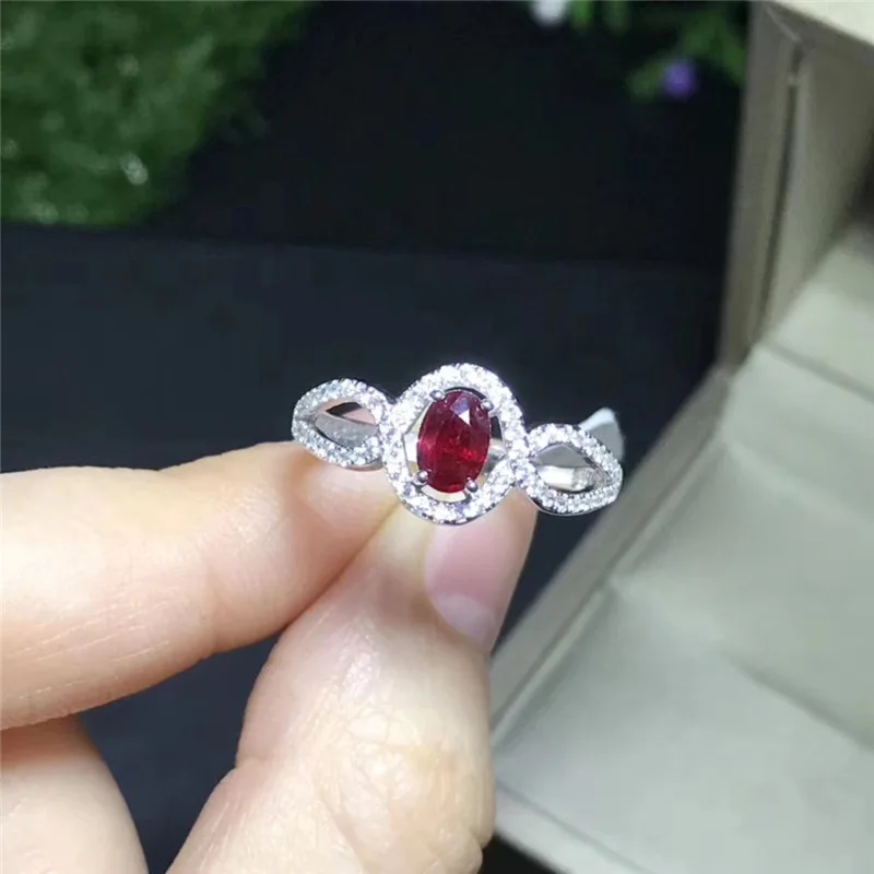 Натуральные Бирма красные рубиновые кольца 4x6 мм 0.6Ct настоящие драгоценные камни классические овальные колечки для женщин ювелирные украшения стерлингового серебра 925#359