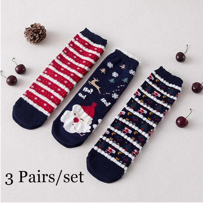3 пары Для женщин носки зимние теплые рождественские подарки стерео Носки для