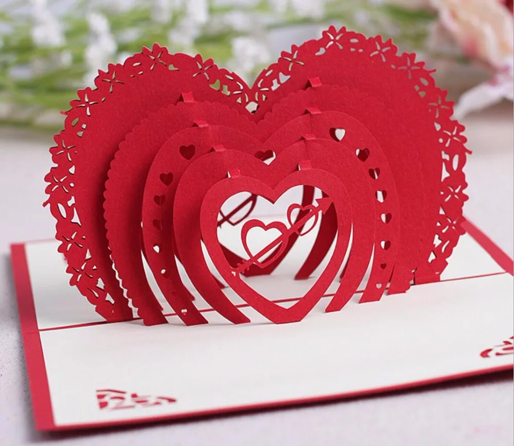 10 шт. 3D красные сердечки оригами пригласительные открытки для свадебной
