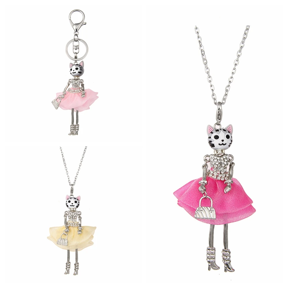 Милая голова кошки Кукольное ожерелье кулоны корейская мода платье кукла брелок