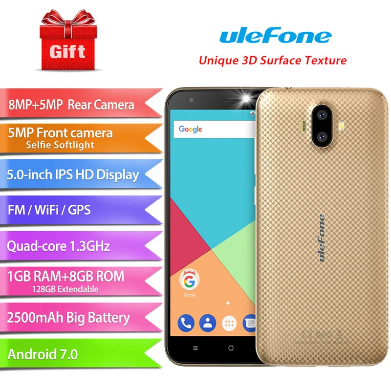 Чехол накладка Ulefone S7 смартфон 5 0 &quotMTK6580A 4 ядра Android 7 1 ГБ Оперативная память 8