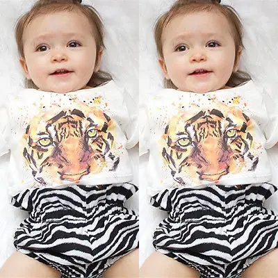 2017 хлопковая Футболка с принтом Тигра для новорожденных мальчиков и девочек топы