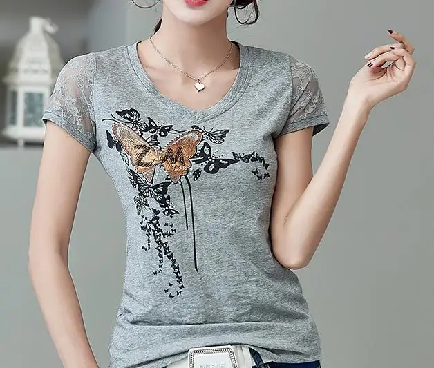 Серый Vetement femme Летний стиль футболка для женщин футболки футболка женская camiseta футболка в алмазах ropa mujer размера плюс - Цвет: Серый
