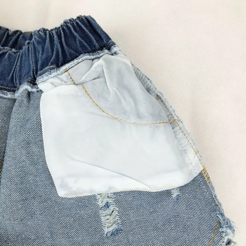 Летние кружевные шорты для девочек милые джинсовые с дырками короткие брюки