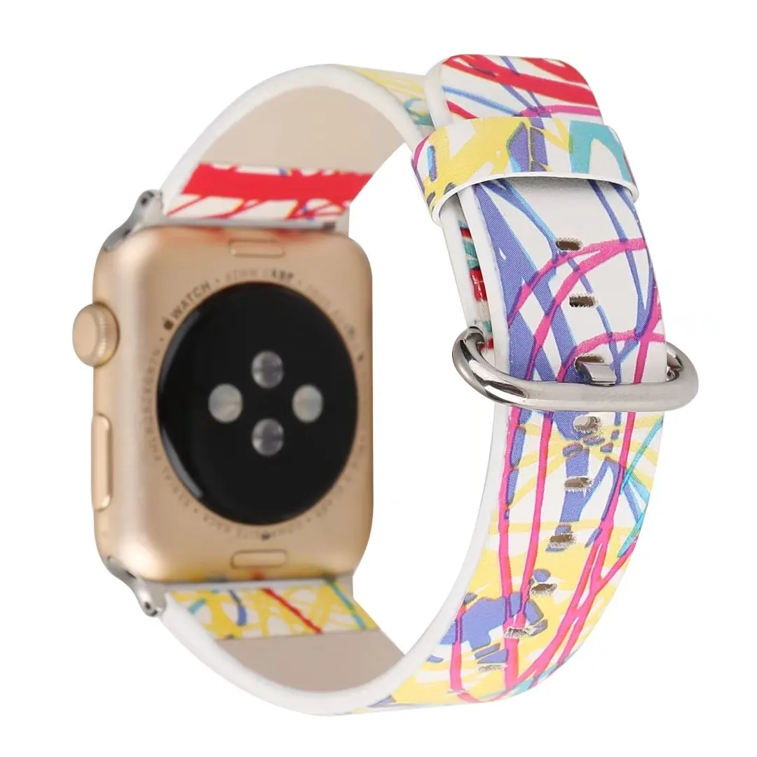 Ремешок кожаный для Apple Watch iWatch Series 1 2 3 4 5 Цветной полосатый браслет с