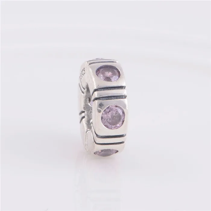 100% Оригинальные 925 пробы бусины с серебряным отверстием розовым кристаллом