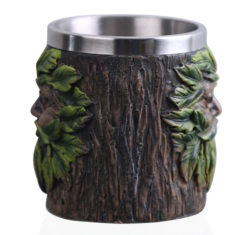 Retro Old Tree Man Resin Stainless Steel Beer Mug Skull Knight Tankard Halloween Coffee Cup Viking Tea Pub Bar Decoration | Дом и сад