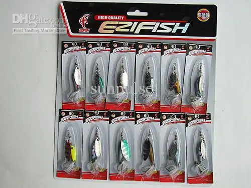 NewArrival - New arrived 12model/card Trolling Spinners spoon bait with fish-shaped fishing bait Tied hair7g