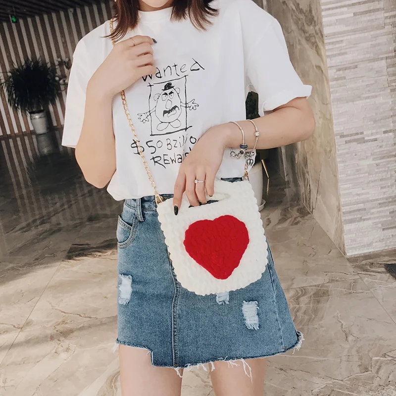 2019 new rope braided handbag luxury brand love lady shoulder bag cute mini change clutch metal chain | Багаж и сумки