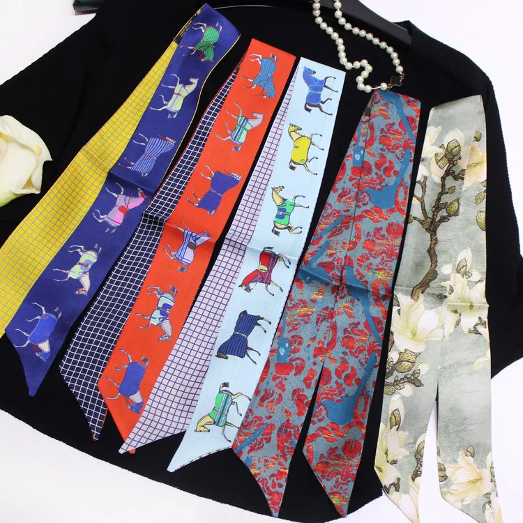 Смешанный тонкий рисунок лошадей шарф чокер из натурального шелка Женская