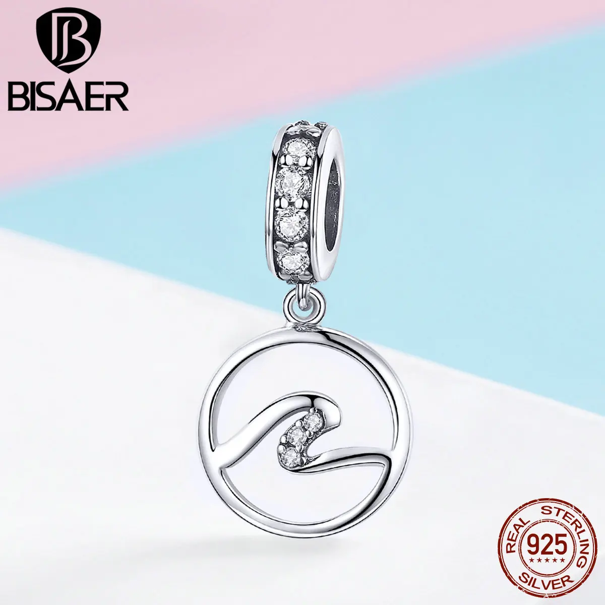 

BISAER Hot Sale 925 Sterling Silver Wave Charms Simple Geometric Beads fit for Women Bracelets Sterling Silver Jewelry ECC1031