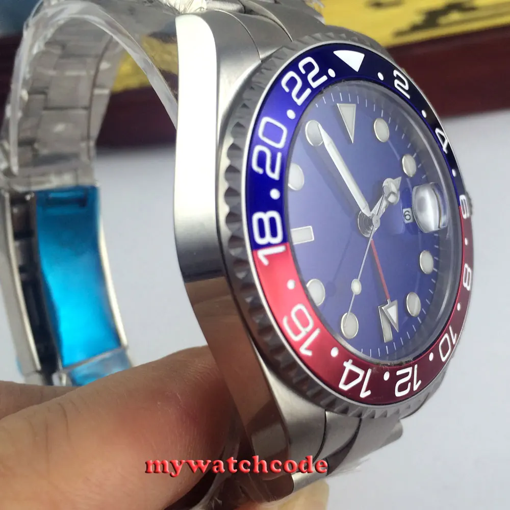 43 мм синий стерильный циферблат GMT керамический ободок с окошком даты сапфировое