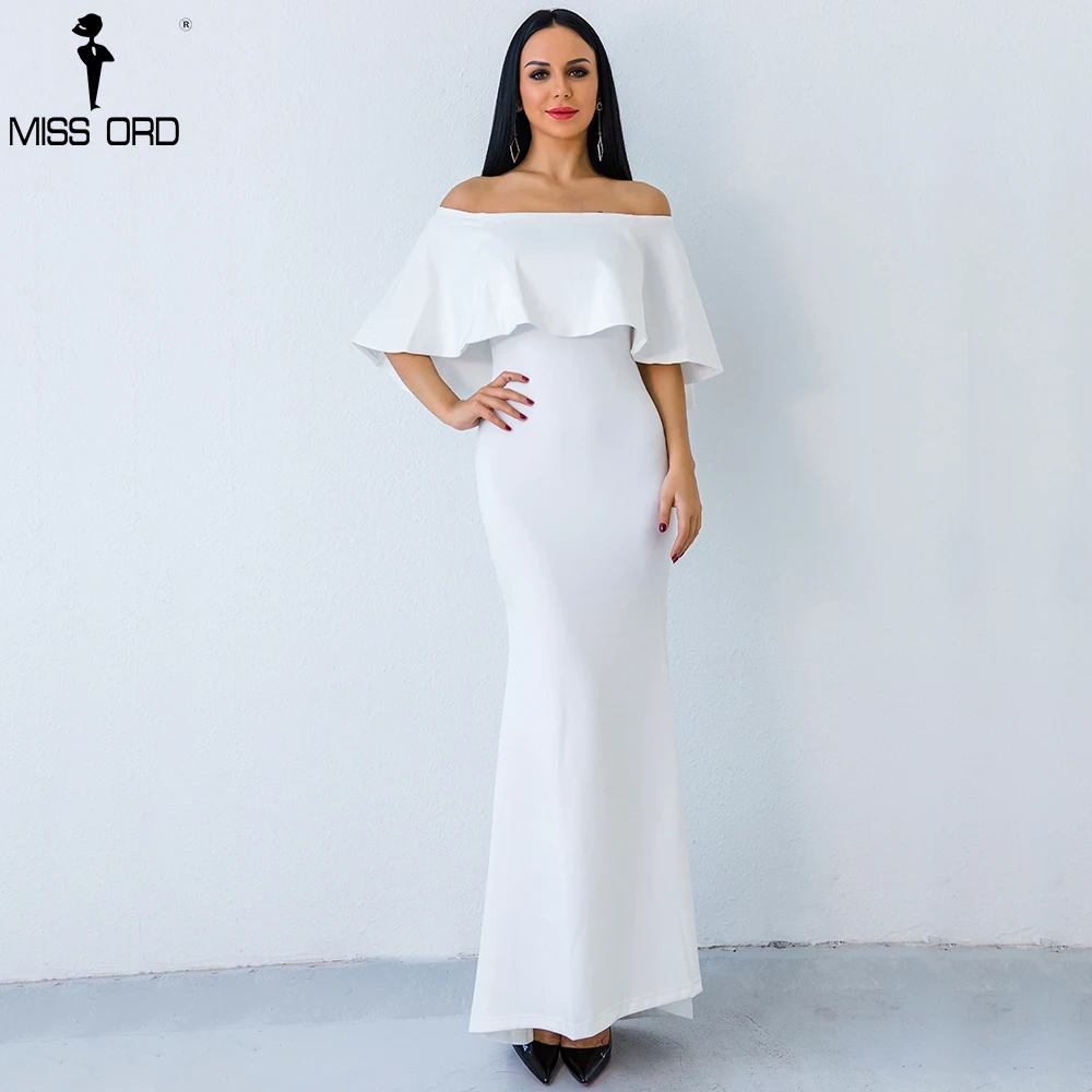Yesexy 2018 сексуальная Slash шеи Off Shoulder Ruffle Летнее белое элегантное платье макси VR8539 |