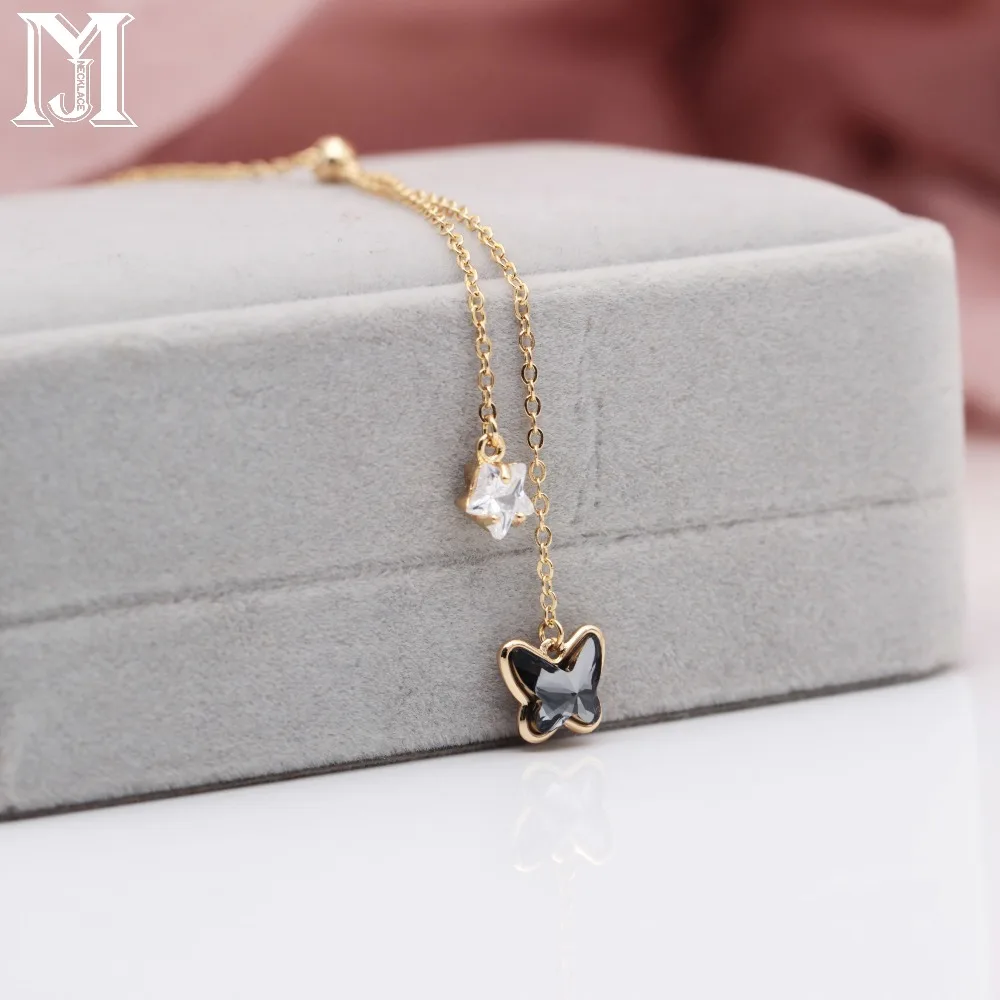 JiaMu 585 розовое золото кристаллы Сваровски элементы циркон длинное ожерелье бабочка подвеска для женщин подарок вауен вечеринка свадебные украшения.