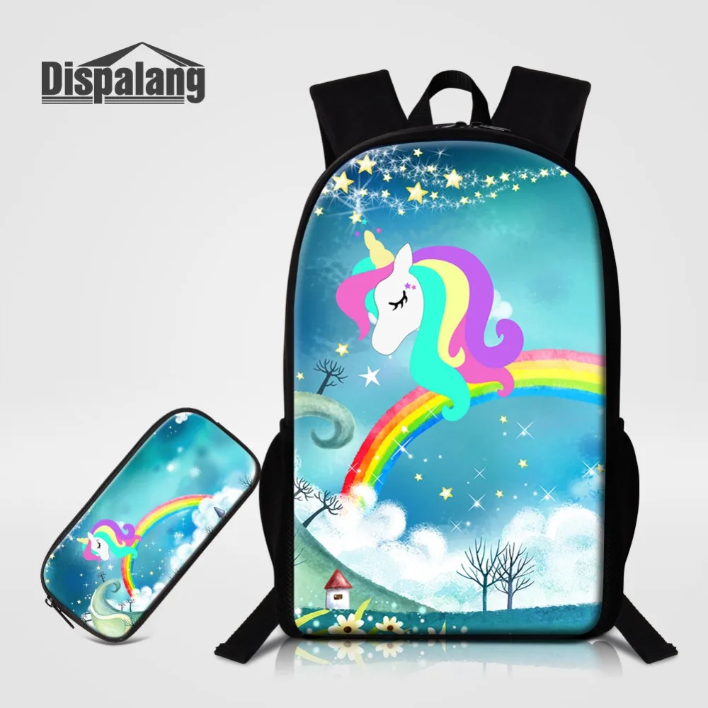 

Dispalang Unicorn With Rainbow School Bag For First-Grader Children's Backpack For Girls Bookbag 2PCS Set Bookbag Orthopedic Bag