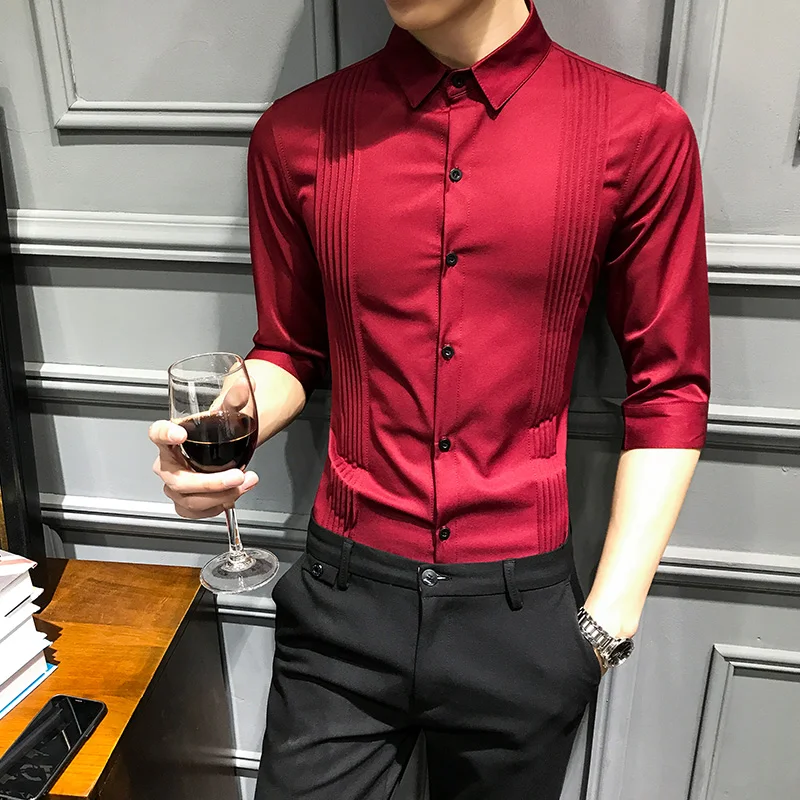 Мужская Однотонная рубашка на пуговицах Camicia Uomo черная красная белая приталенная