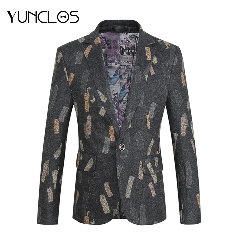 YUNCLOS мужской костюм с геометрическим принтом блейзер приталенный вечерние