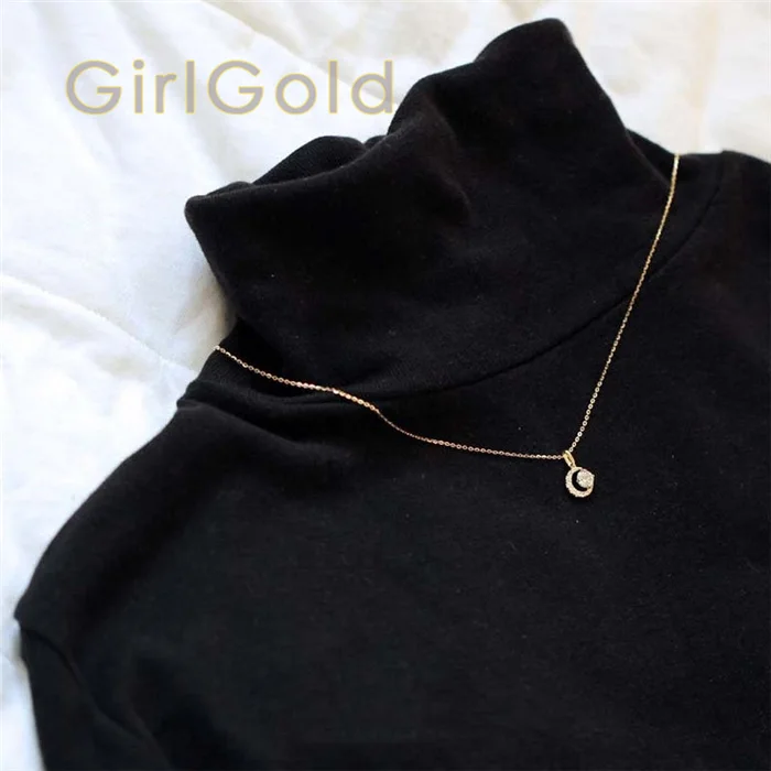 chain and pendant(2) 14 к Настоящее ТВЕРДОЕ ЗОЛОТО женщина ожерелье ювелирные изделия Минимальный простой стиль минималистский 9 к изящная подвеска - Цвет камня: chain and pendant(2)