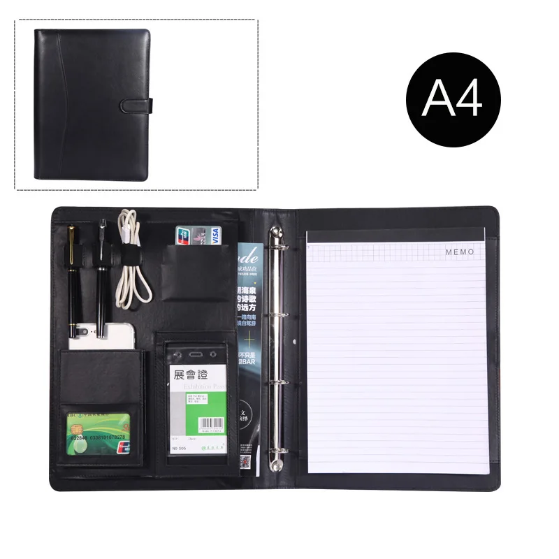 A4 pu искусственная кожа Бизнес портфель папка для документов документы Padfolio портфель с Кольцо Связующего Калькулятор ноутбук 1210b - Цвет: black A style