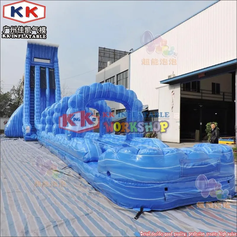 Синяя надувная водная горка с двойными полосами для детей новинка 2019 большая