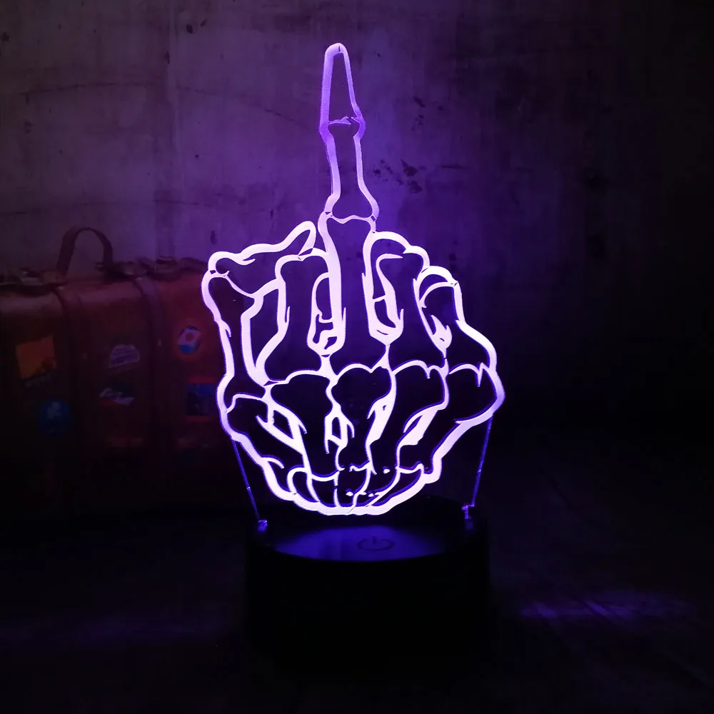 Новые классные 3D светодиодный ночной Светильник средний палец RGB 7 цветов