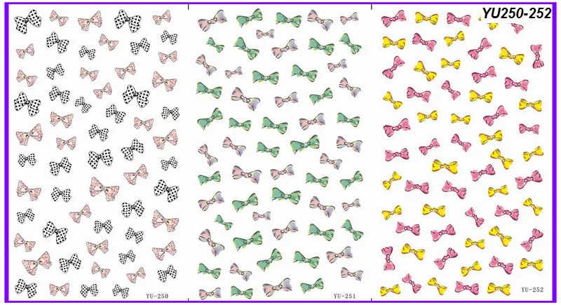 

3 PACK/ LOT WATER DECAL NAIL ART NAIL STICKER CARTOON BOW TIE YU250-252