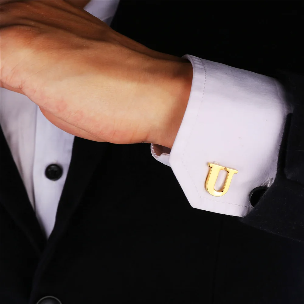 Запонки с надписью Initial U для мужчин французские свадебные запонки золотой цвет