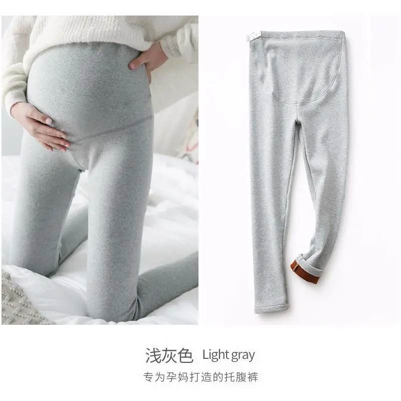 Light grey Осенние утепленные женские лосины для беременных, утепленные бархатные штаны для беременных, брюки для беременных, осенняя одежда для беременных женщин - Цвет: Light grey