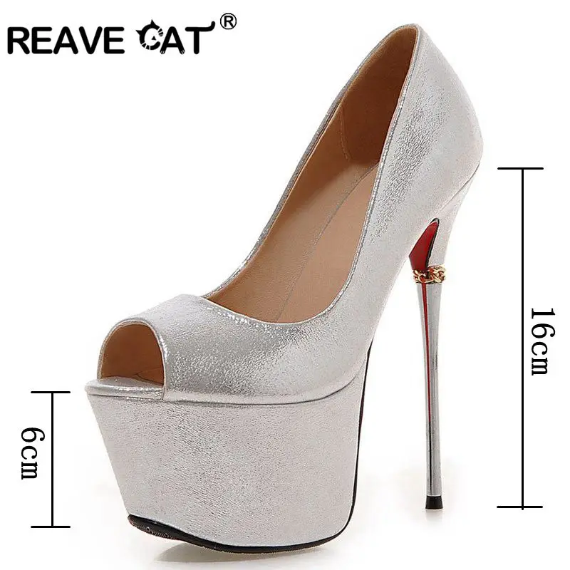 Женские блестящие туфли лодочки REAVE CAT привлекательные кожаные на очень высоком