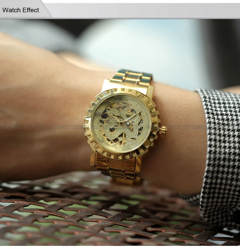 Специальный Золотой S/Сталь полый Каркас Автоматические Механические Часы