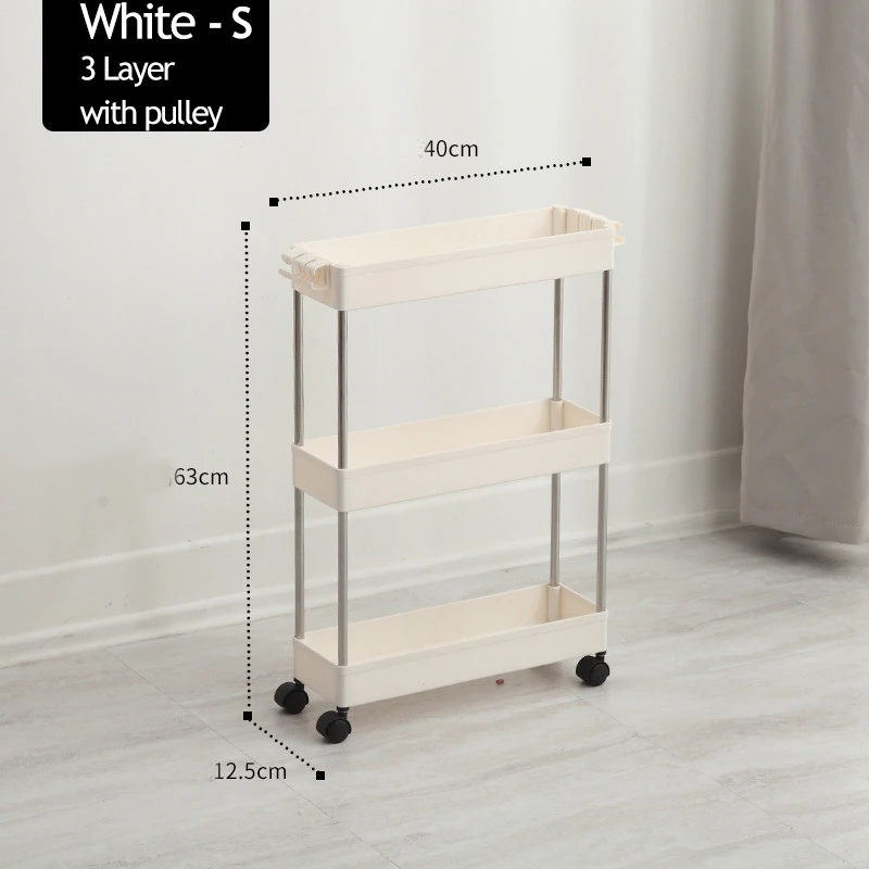 2/3/4 Layer Gap Storage Rack Kitchen Slim Slide Tower Movable Assemble Plastic Bathroom Shelf Wheels Space Saving Organizer