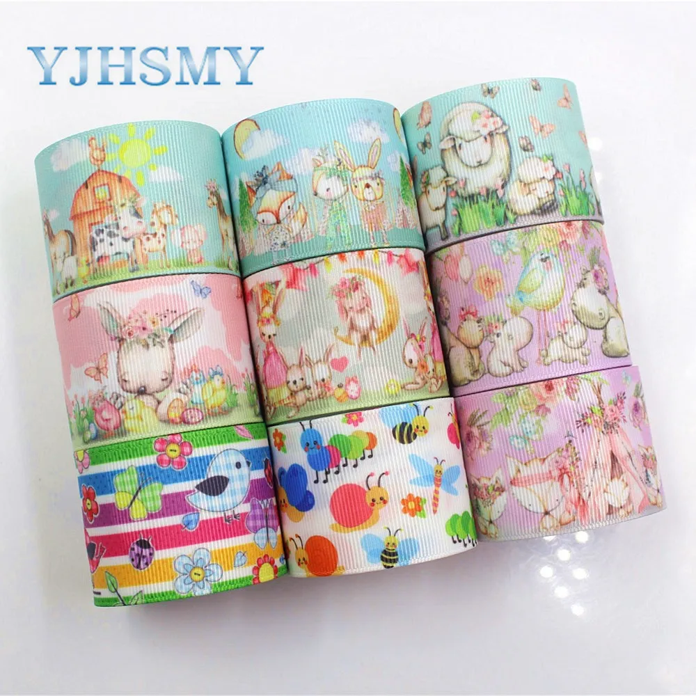 

YJHSMY I-19221-411,38mm 5yards Cartoon Thermal transfer Printed grosgrain Ribbons,bow cap DIY handmade accessories decorations