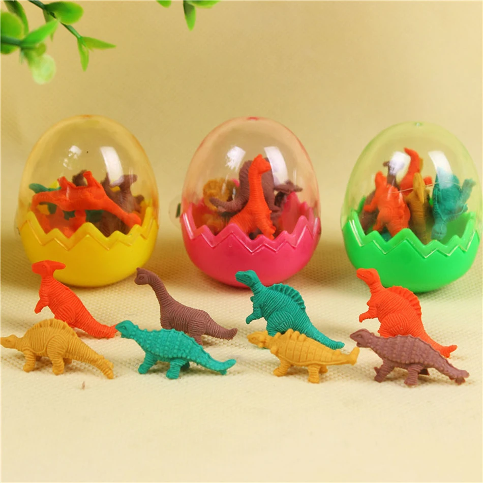 1Ball New Cartoon Dinosaur Egg Shape Colorful Novelty Pencil Eraser Rubber Primary School Student Prizes Gift Stationery E2005 | Канцтовары