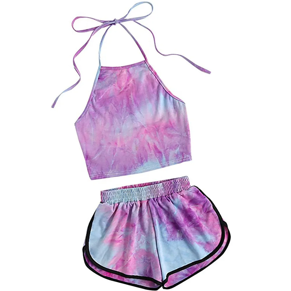 Женский Повседневный комплект из 2 предметов с принтом укороченный топ лямкой на