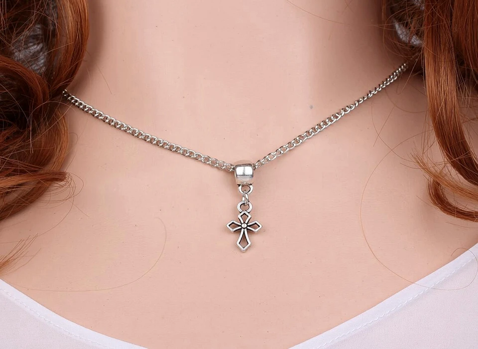 Винтажный серебряный малый крест ожерелье подвеска Подвески чокер воротник