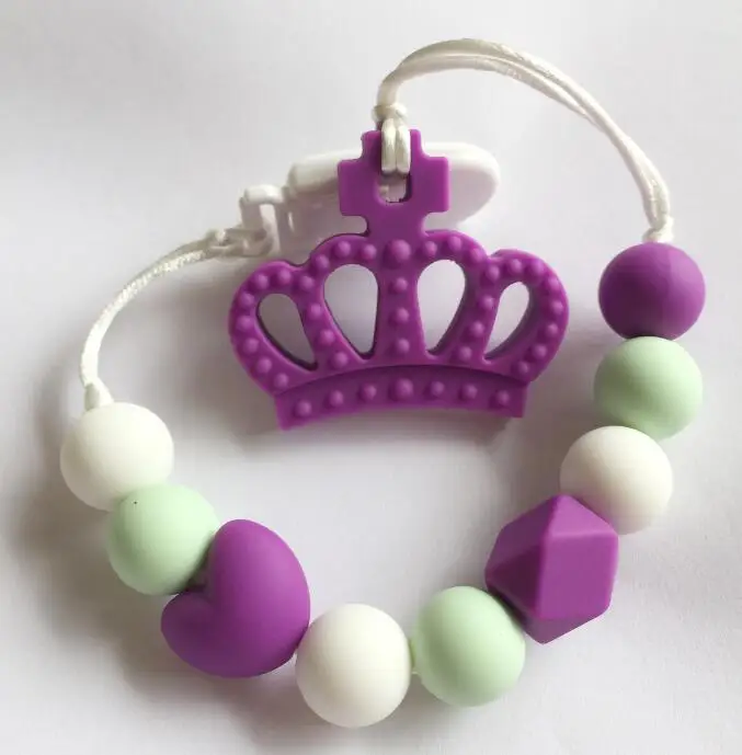purple Королевская корона Прорезыватель силиконовый прорезывающий сосок зажим-силиконовая Корона клип-прорезыватель жевать игрушка-кулон грызун для младенцев - Окраска металла: purple
