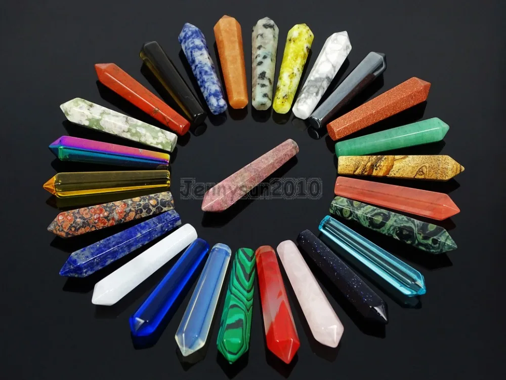 

Natural Picture Jas-per Gems Stones Long Hexagonal Pointed Reiki Chakra Raw Wand Pendant Healing Necklace Jewelry 10Pcs/Pack