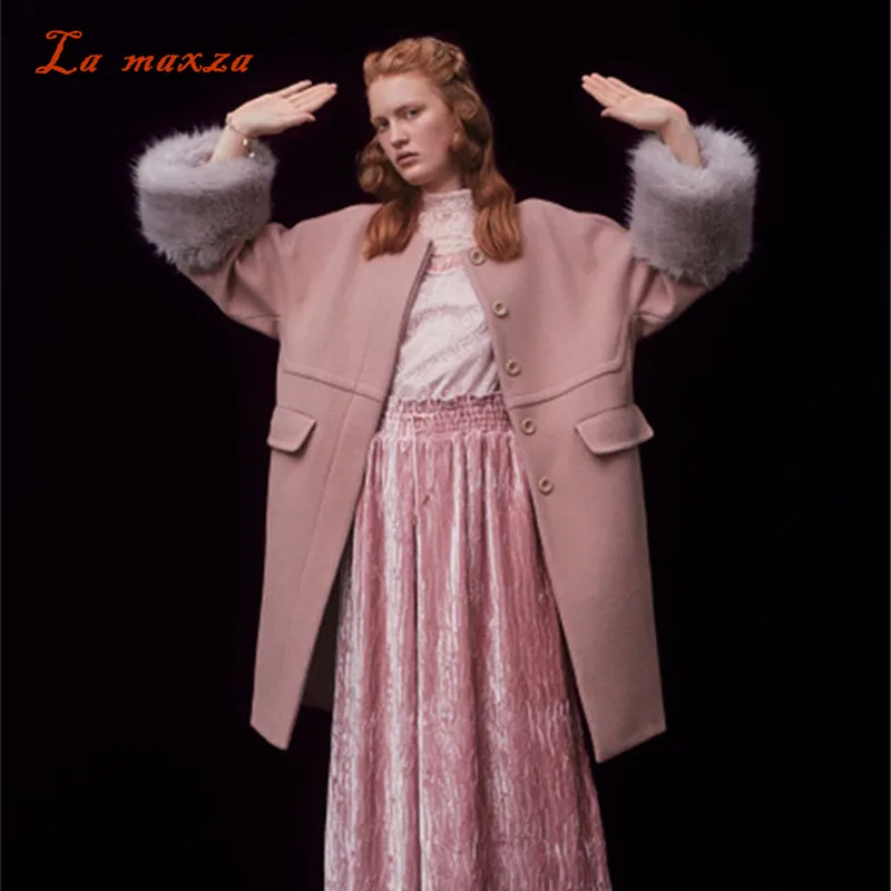 

Зимнее пальто женское шерстяное длинное пальто 2020 винтажное модное корейское пальто элегантное розовое теплое кашемировое пальто для женщ...