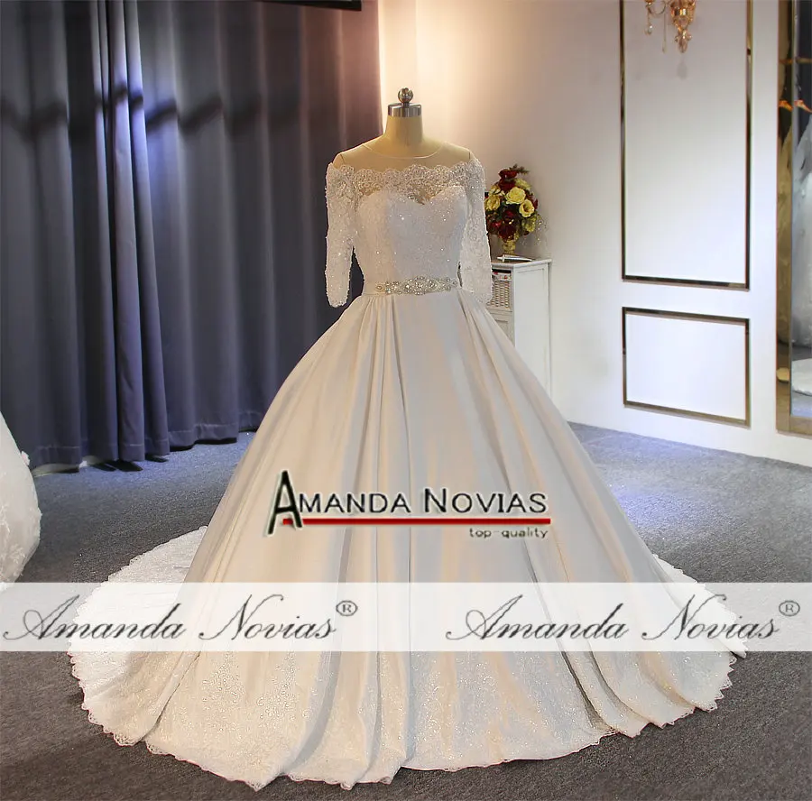 Vestido de noiva высокое качество с хорошая цена настоящая работа атласное свадебное платье