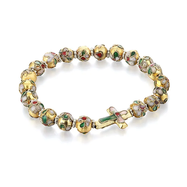 Gold Color Женский pulseira Шарм перегородчатая четки бусины браслет наручная повязка наручник боком крест браслеты модные украшения для девочек Йога подарок SL067 - Окраска металла: Gold Color